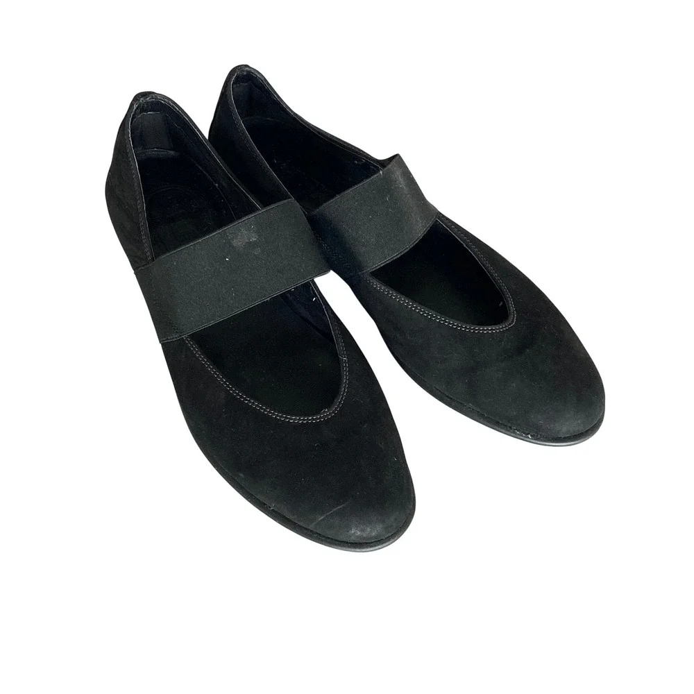 The Flexx Womens Black Suede Mary Jane Elastic Strap Flats Shoes US 7.5 EU 38.5